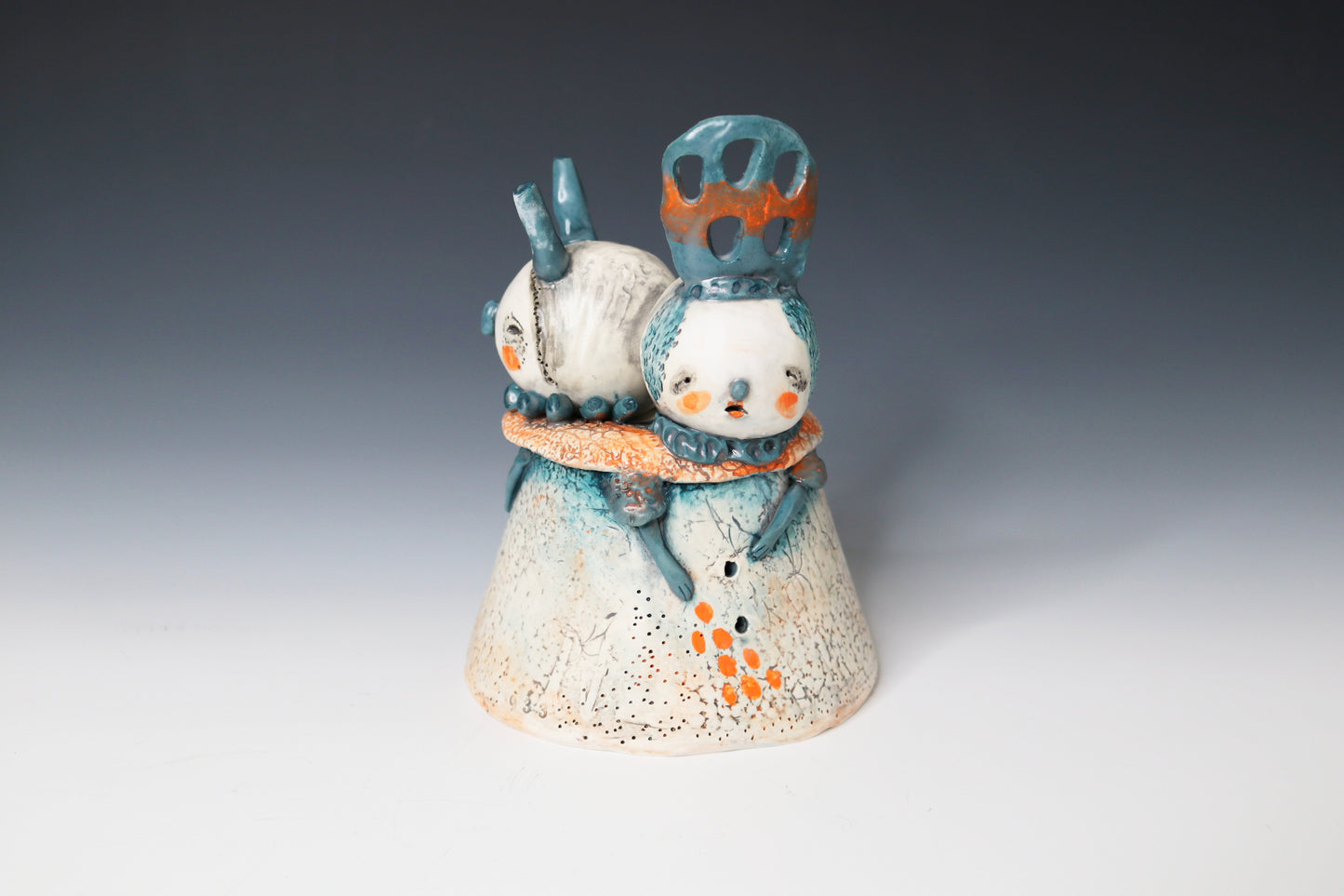 Original Hand Built Collectable Ceramic Sculpture "Mazel & Christine"