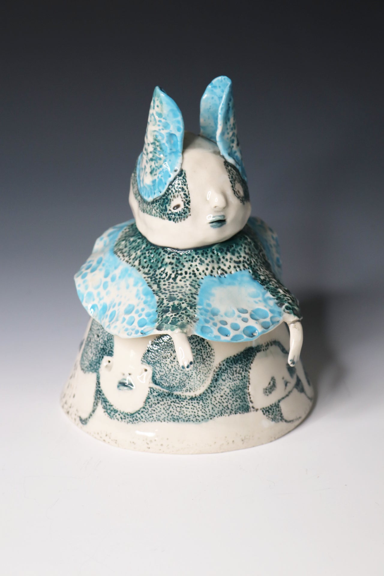 Original Hand Built Collectable Porcelain Sculpture "Azure Watcher"