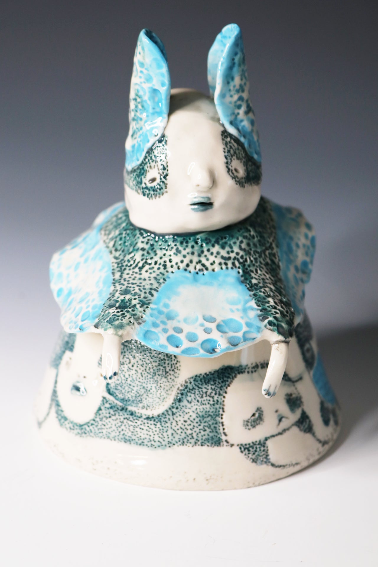 Original Hand Built Collectable Porcelain Sculpture "Azure Watcher"