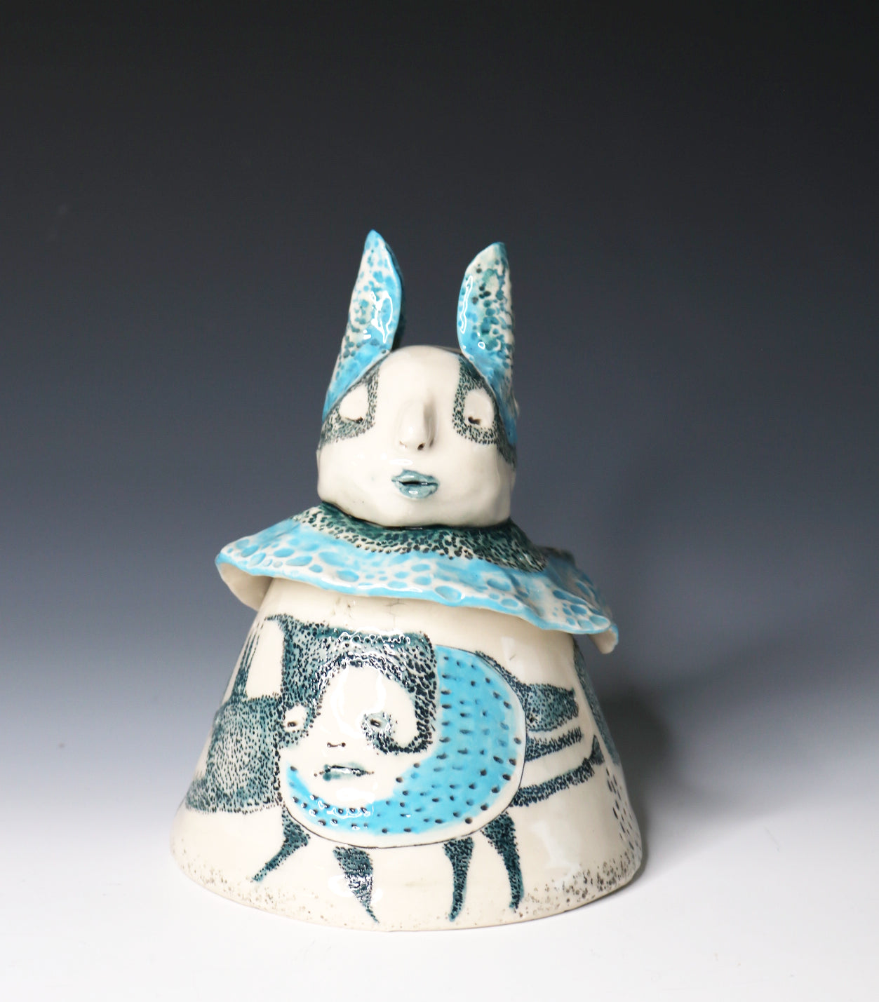 Original Hand Built Collectable Porcelain Sculpture "Azure Watcher"