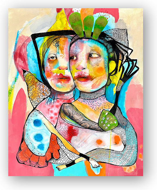 Large Abstract , Collage , Original Mixed Media Painting - DEUX