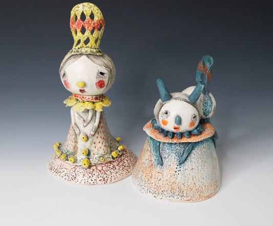 Original Hand Built  Collectable Ceramic Sculpture "Mazel & Christine"