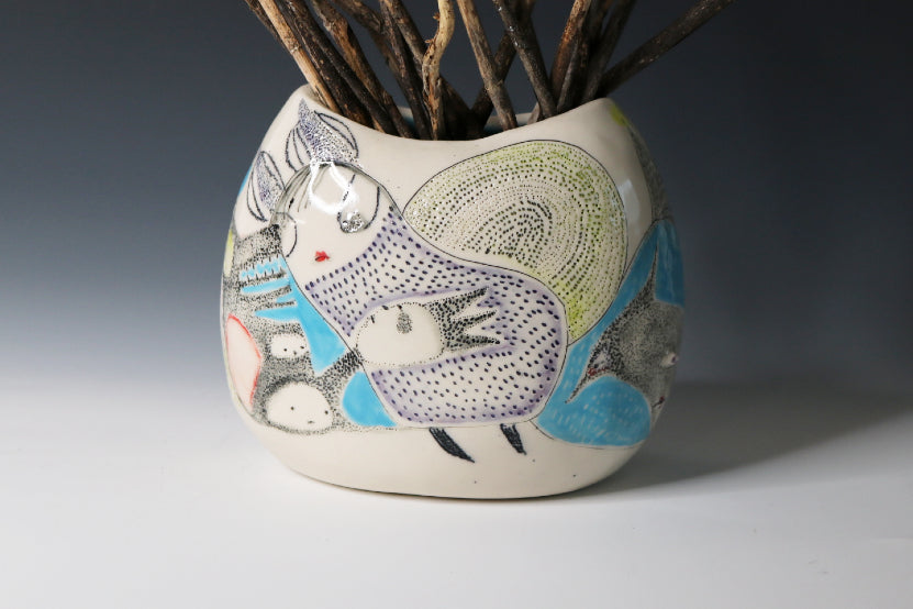 Original Hand Built Porcelain Vessel "Sky Forager"
