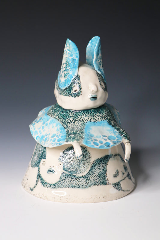 Original Hand Built  Collectable Porcelain Sculpture "Azure Watcher"