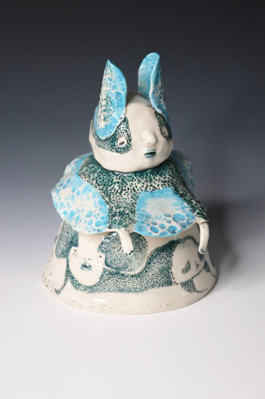 Original Hand Built  Collectable Porcelain Sculpture "Azure Watcher"