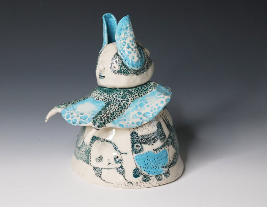 Original Hand Built  Collectable Porcelain Sculpture "Azure Watcher"