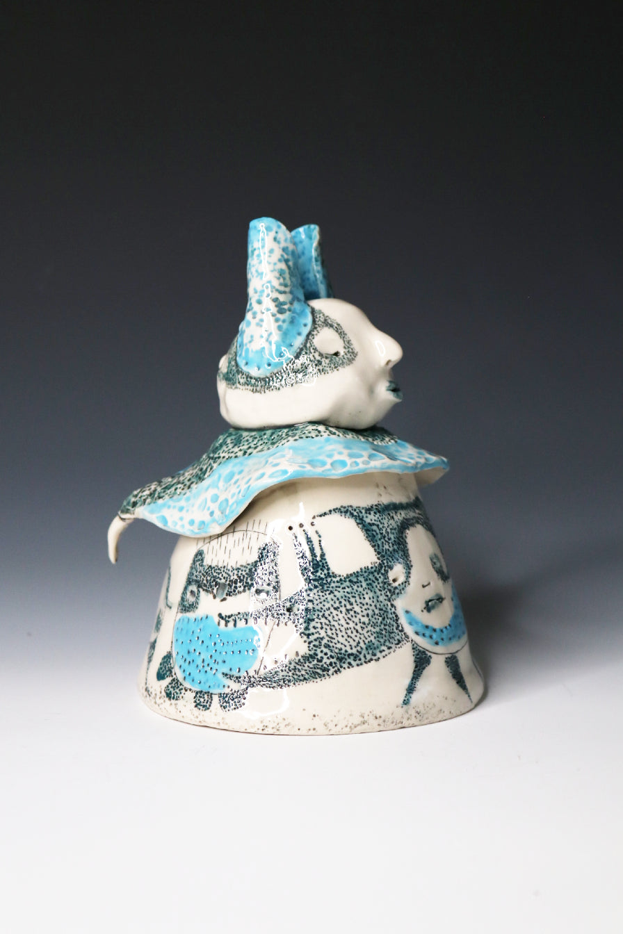 Original Hand Built  Collectable Porcelain Sculpture "Azure Watcher"