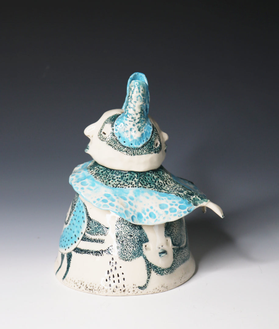 Original Hand Built  Collectable Porcelain Sculpture "Azure Watcher"