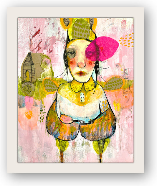 Original Mixed Media Collage Painting- Dot Lives Here