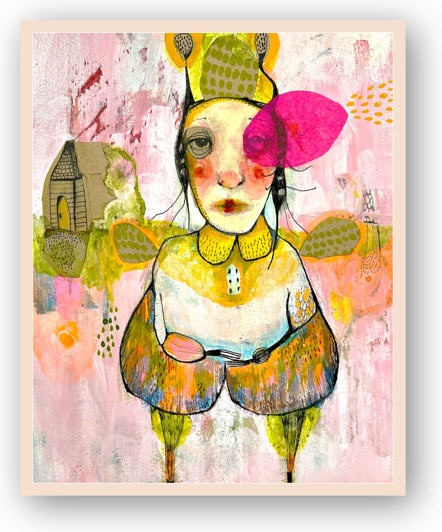 Original Mixed Media Collage Painting- Dot Lives Here