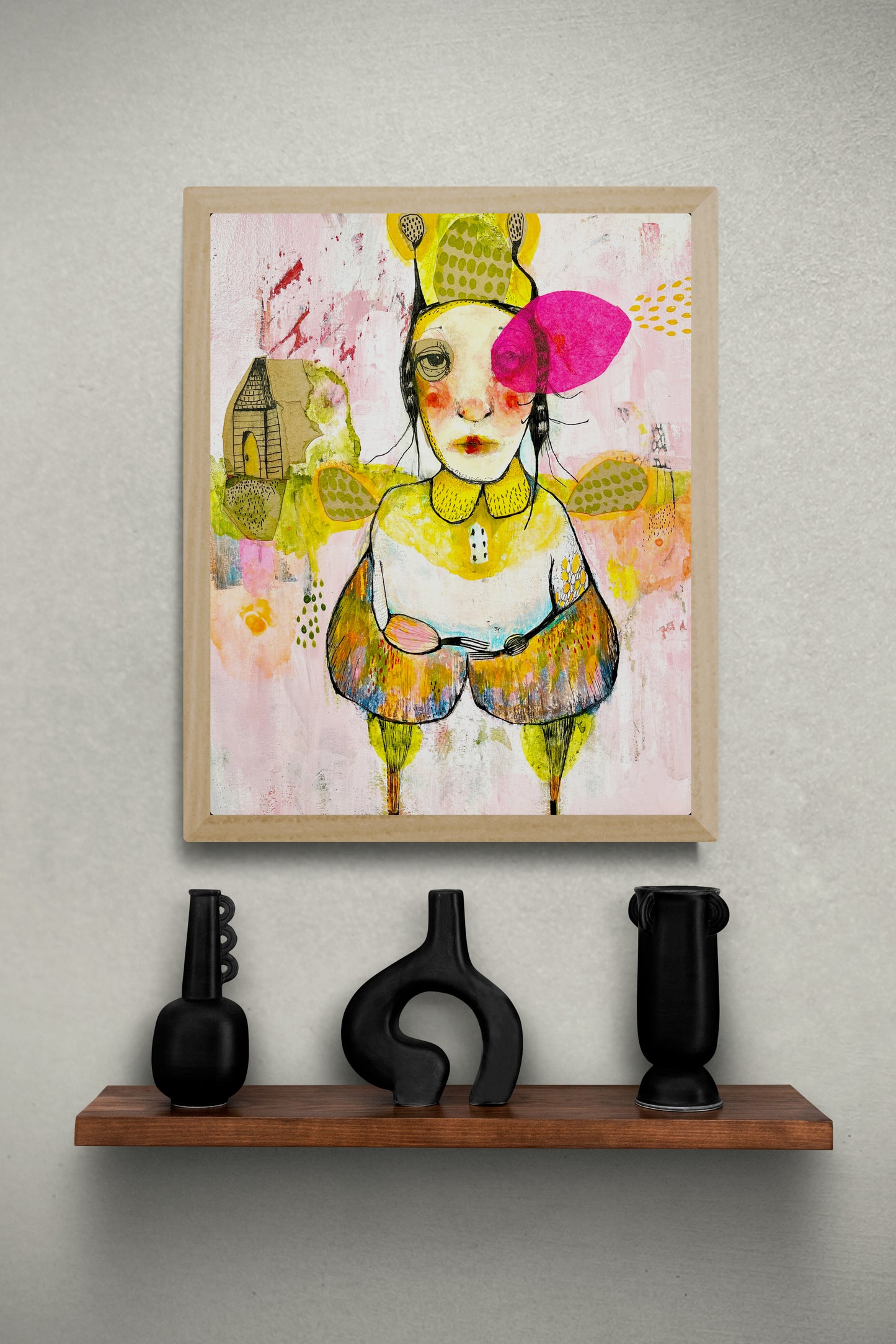 Original Mixed Media Collage Painting- Dot Lives Here