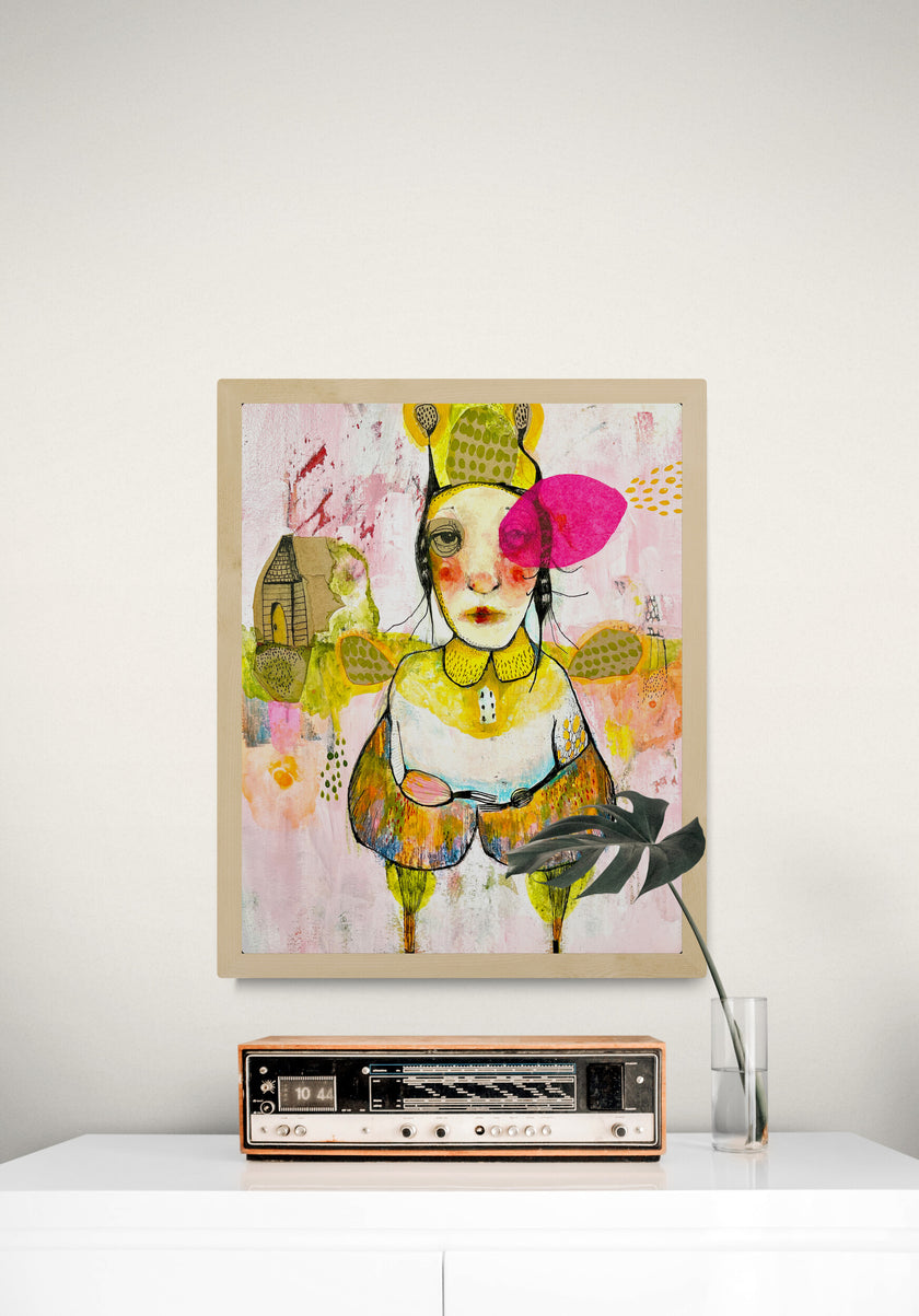 Original Mixed Media Collage Painting- Dot Lives Here