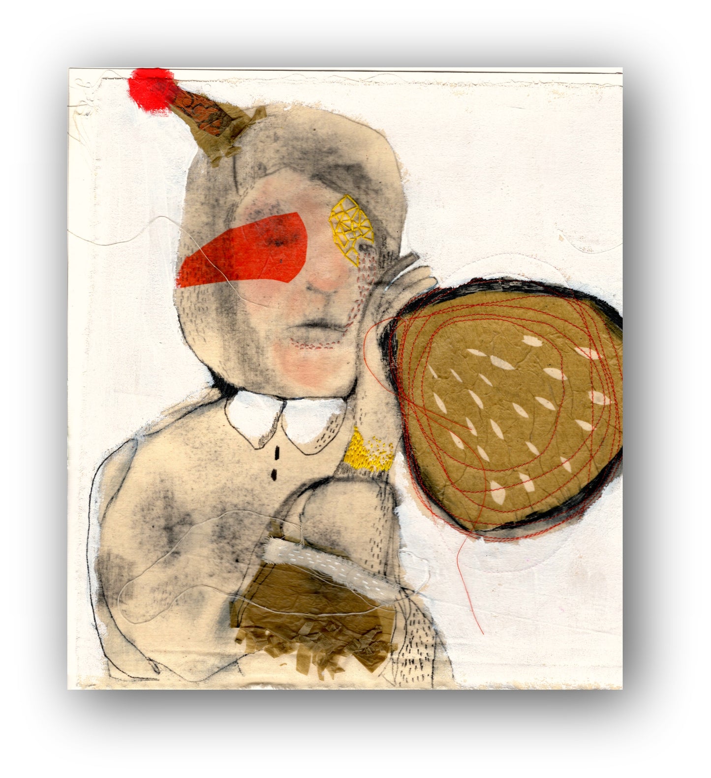 Original Textile Collage  "Dora Little"